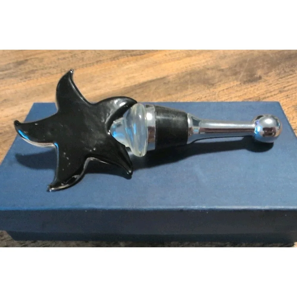 BOXED Glass Starfish/ ‎ Stainless Steel Wine Bottle Stopper Handcrafted
